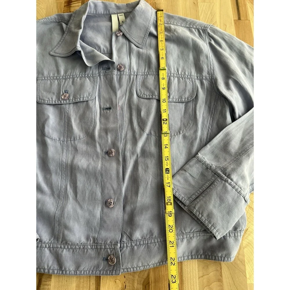 Debra DeRoo Collar Button Up Jacket Lightweight Silk Linen Blend Periwinkle S - Picture 12 of 12